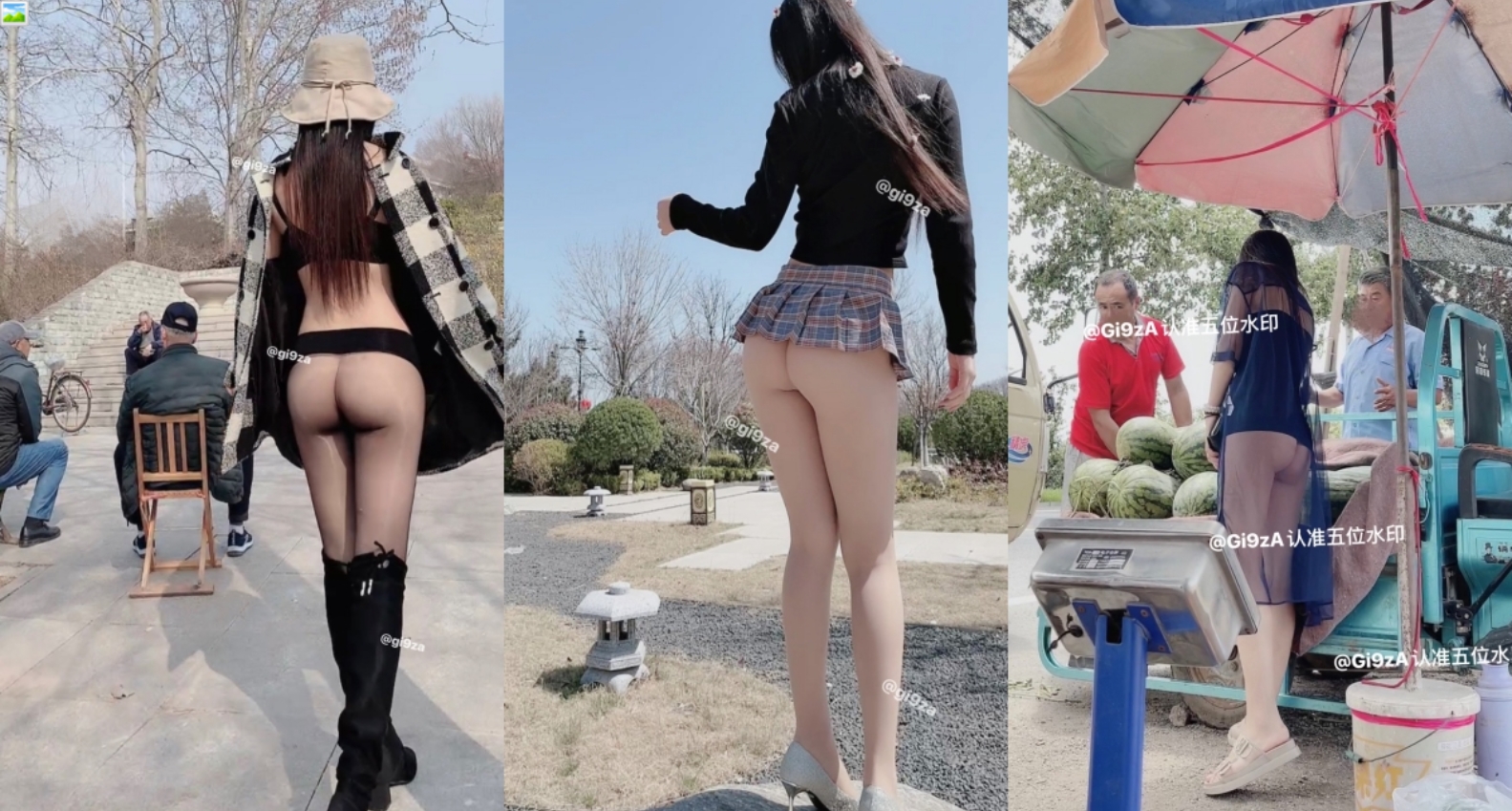 专注人前露出与路人同框美腿女神GI9ZA视图集，公园超市广场哪人多往哪去和老登一起锻炼