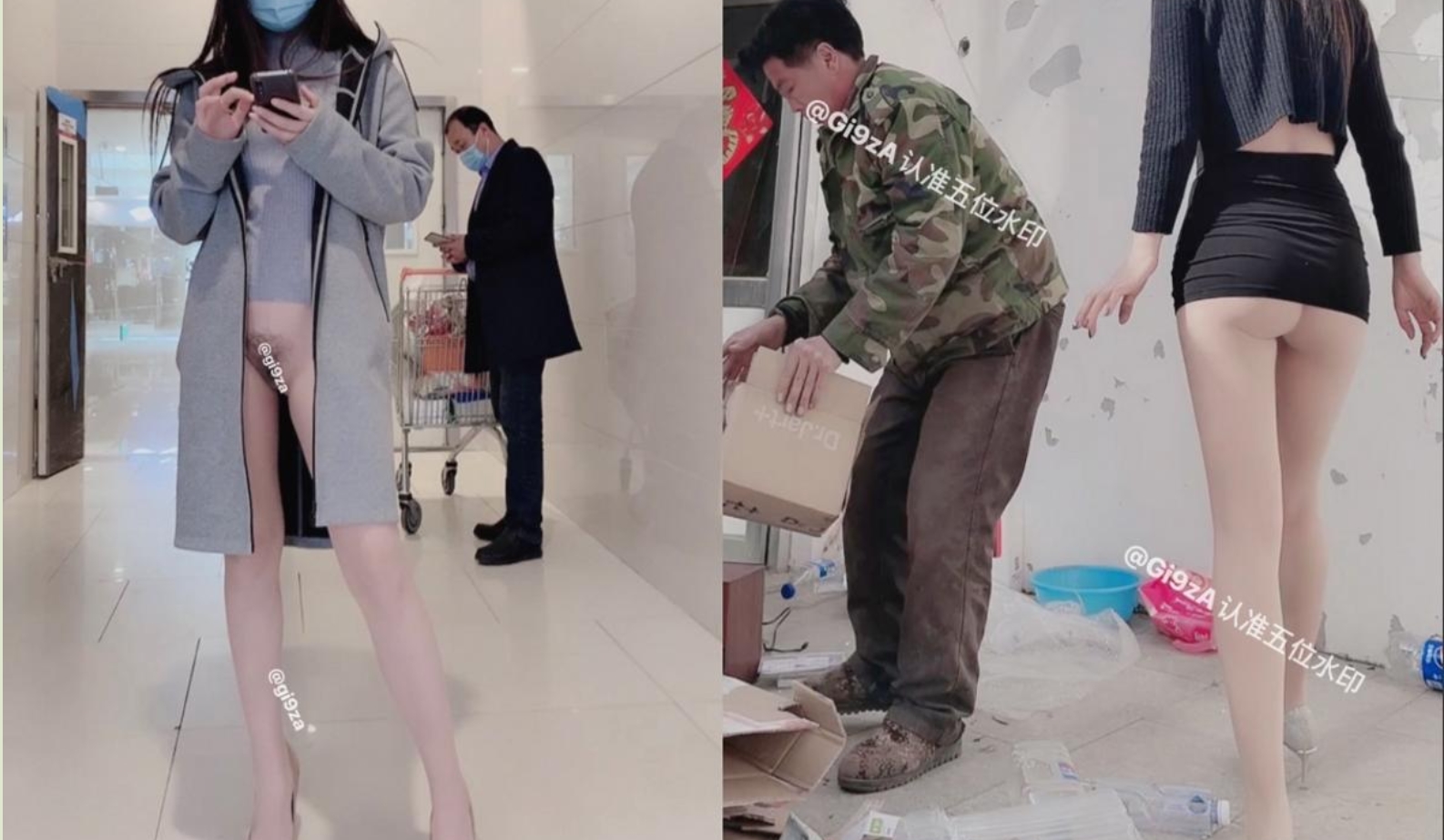 专注人前露出与路人同框美腿女神GI9ZA视图集，公园超市广场哪人多往哪去和老登一起锻炼